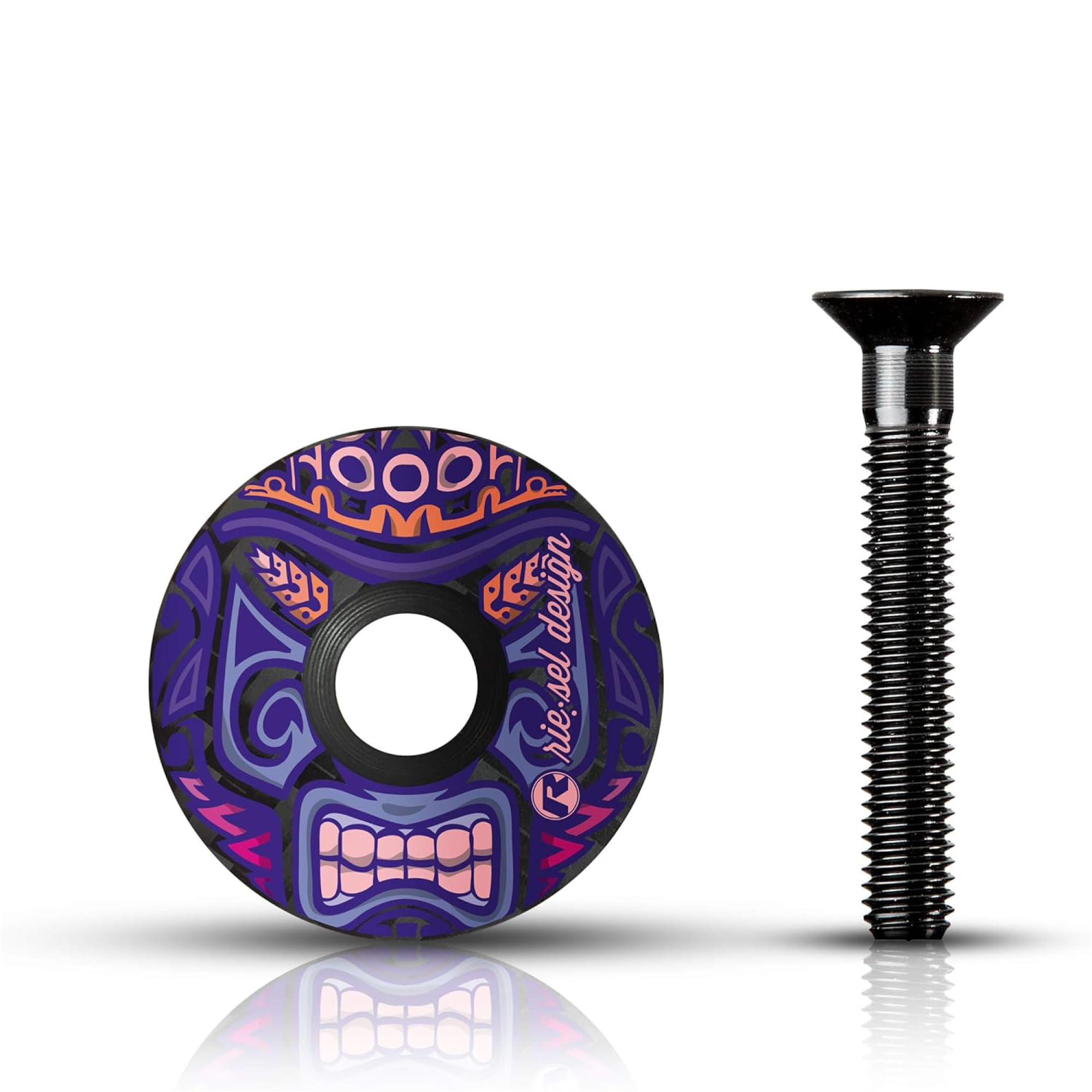 Riesel Design - STEM Cap – Top of the Range Carbon Bike Steering Cap + Anodised Aluminium Screw – 6 g Size 1 1/8 Inch – Maori