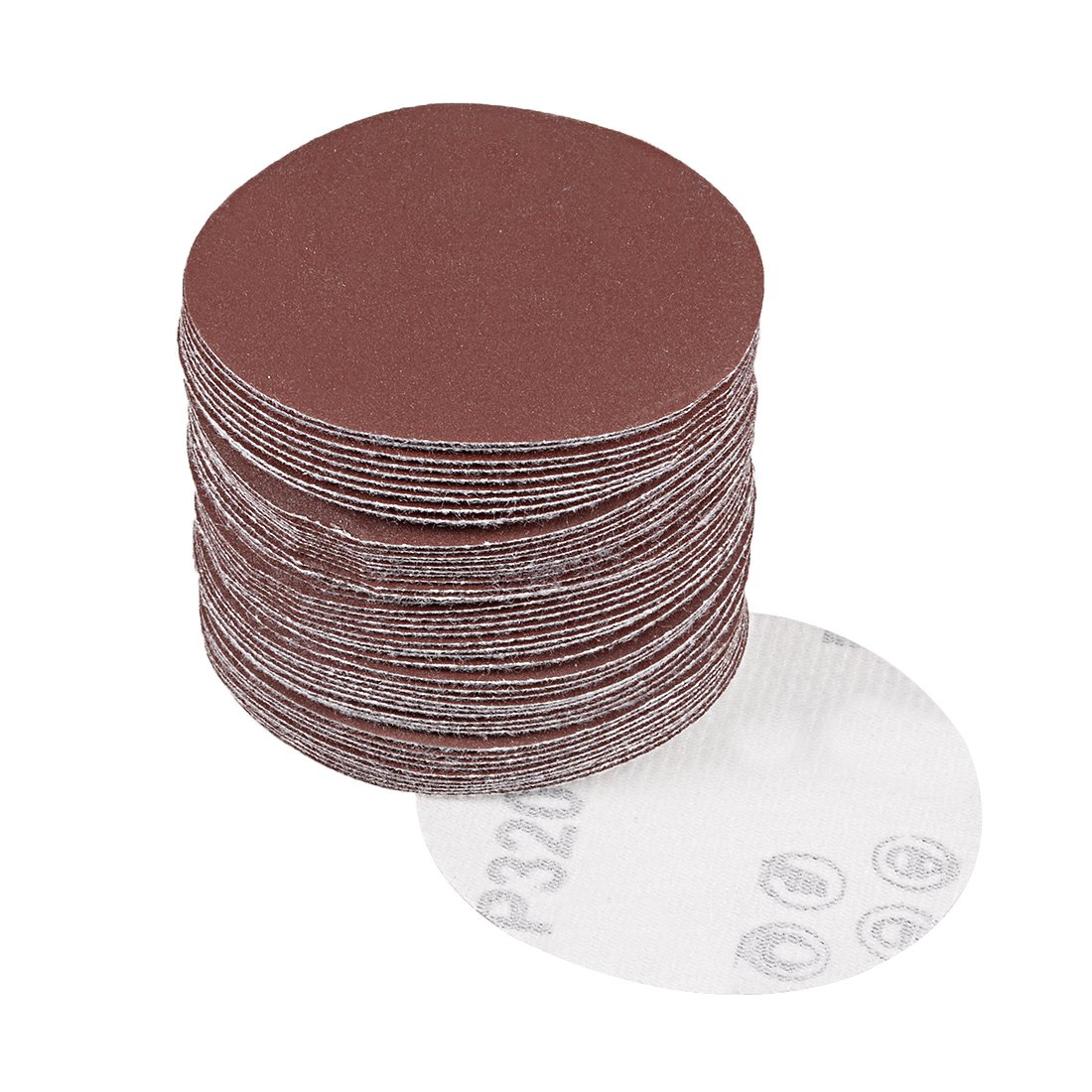 sourcingmap 50Pcs 3 inch Hook and Loop Sanding Disc 320 Grits Flocking Sandpaper for Random Orbit Sander Brown
