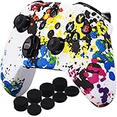 YoRHa Printing Rubber Silicone Cover Skin Case for Xbox One S/X Controller x 1(Graffiti) with PRO Thumb Grips x 8