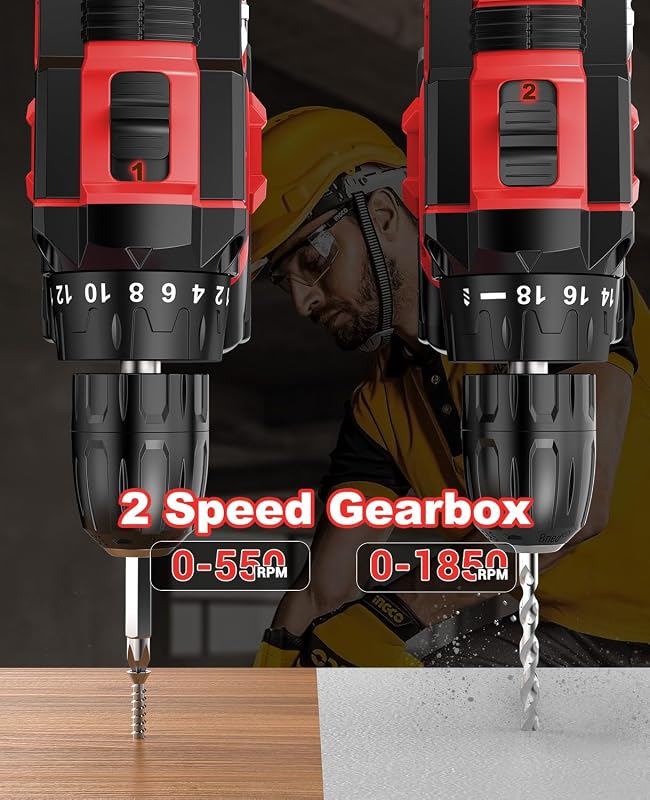 Akkuschrauber 21V, Akku Bohrschrauber Set mit Akku 2000mAh und 20 Zubehöre, Werkzeugkoffer, Akkubohrer 42Nm Max Drehmoment, 18+1 Drehmomentstufen, 2-Gang, 10mm Bohrfutter, Akku Bohrmaschine