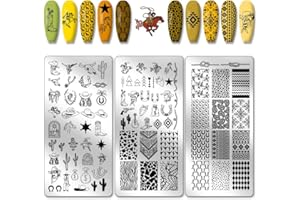 PH PandaHall 3pcs Wild West Nail Stamping Plates, 88 Patterns Western-Theme Nail Art Templates Hat Boots Nail Art Stencil Stainless Steel Nail Image Plates for Women Nail Design Print Manicure Salon