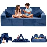 Decmuerx 12pcs Modular Kids Play Couch, Convertible Toddler Sectional Sofa | CPC Certified, Washable, Durable Foam Floor Cushion for Kids Playroom (Play Fort/Castle)
