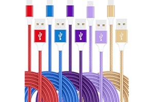 USB A to USB C Charging Cable 5-Pack Fast Charging 66W, Braided Nylon (3/3/6/6/10ft) Type C Cable, USBC Charger Cord for iPho