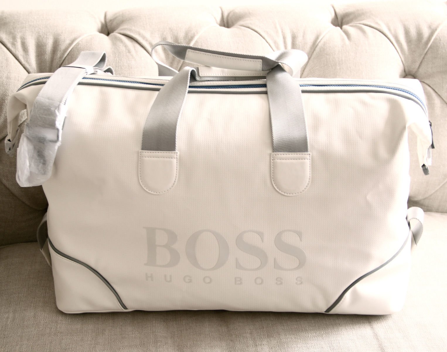 Hugo Boss Men's White Weekender Weekend Duffle Duffel Bag Large on