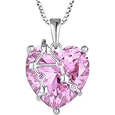 PYNZY Zodiac Constellation Necklace for Women, 925 Sterling Silver Heart Pendant with Birthstone Astrology Horoscope Jewelry Gifts