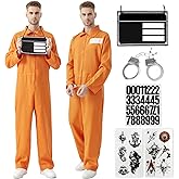 MGparty Prisoner Jumpsuit Men Halloween Costume Orange Inmate Jail Uniform for Adults Halloween Cosplay Outfit for Men