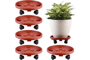KvyusFlourish 5 Packs Large Plant Caddy with Wheels 13" Rolling Wheeled Plant Stands Heavy-Duty Plastic Flower Pot Roller Base Movers Indoor Outdoor Planter Dolly with Casters Trolley, Red