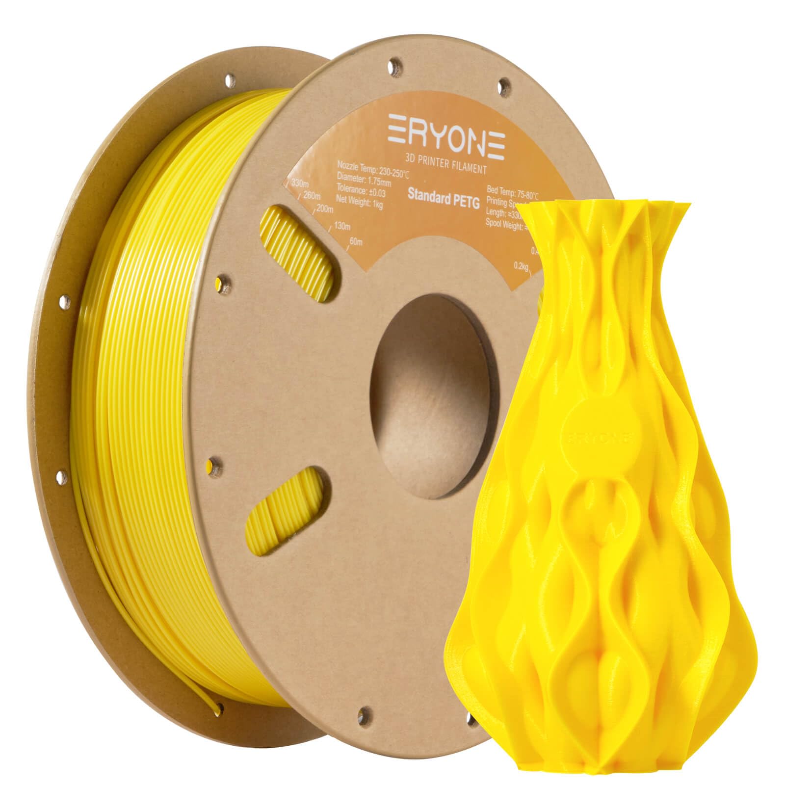 ERYONE PETG Filament 1,75 mm, 3D Printer Filament PETG, +/- 0,03 mm, 1 kg/Spool, Yellow S