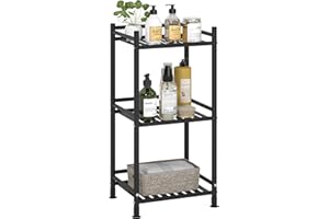 FKUO 3 Tier Bathroom Storage Open Shelf Unit, Free-Standing Metal Corner Rack Shelving for Kitchen, Living Room, Hallway (Matte Black, 3 Tier)