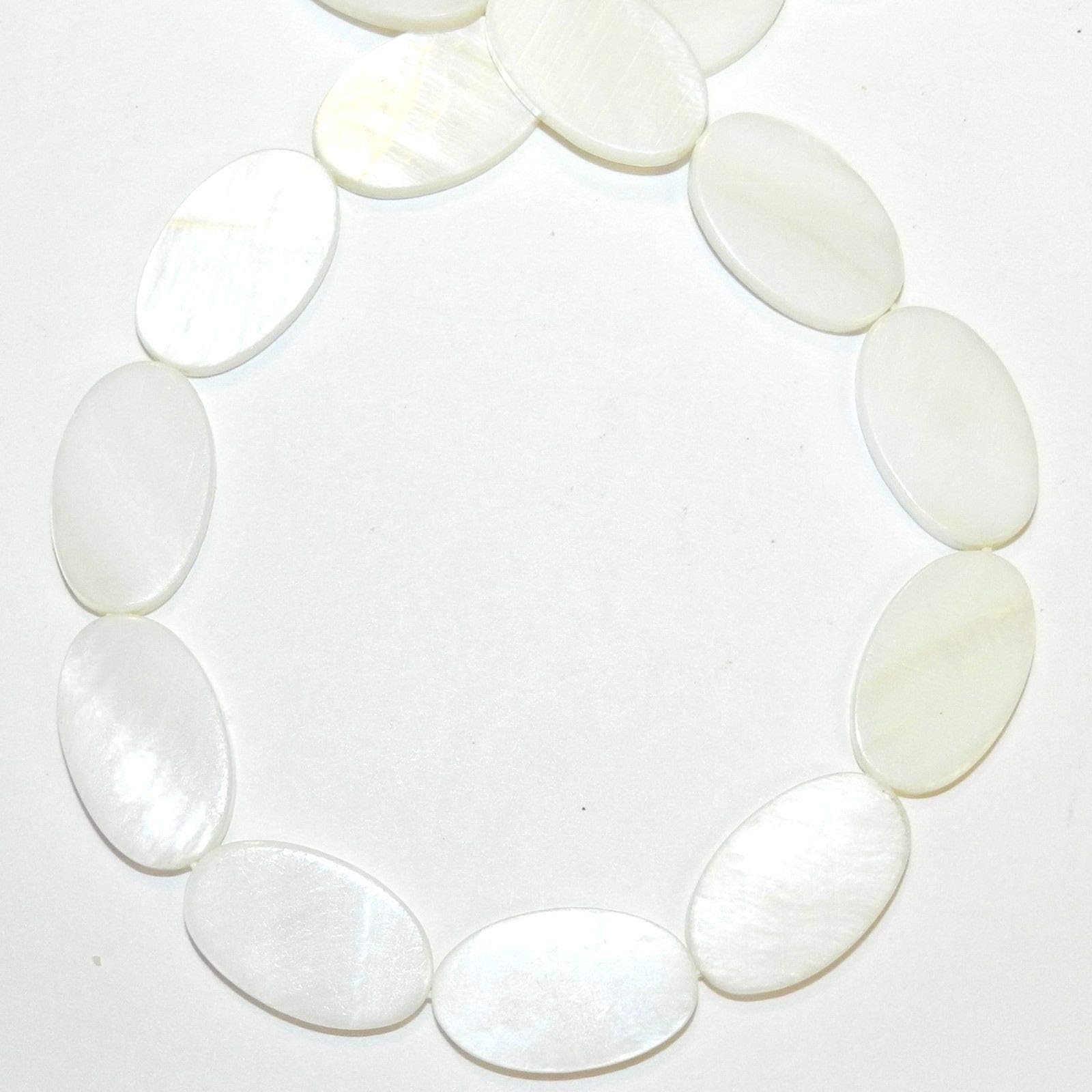 White 20mm Flat Oval Mother of Pearl Gemstone Shell Beads 16" niKL-198