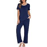 PrinStory 2025 Womens Pajama Set Short Sleeve Sleepwear Ladies Soft Pjs Lounge Set with Pockets