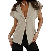 SweatyRocks Women's Button Front Blazer V Neck Short Sleeve Work Office Jackets