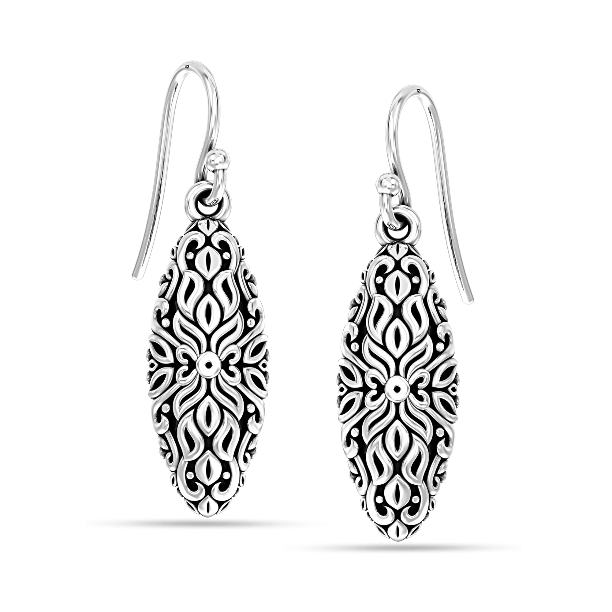 Charmsy 925 Sterling Silver Elegant Sterling Silver Jewellery Light Weight Antique Filigree Drop Dangle Earrings for Women | Lightweight Silver Earrings Jewellery Gift for Women — image 1
