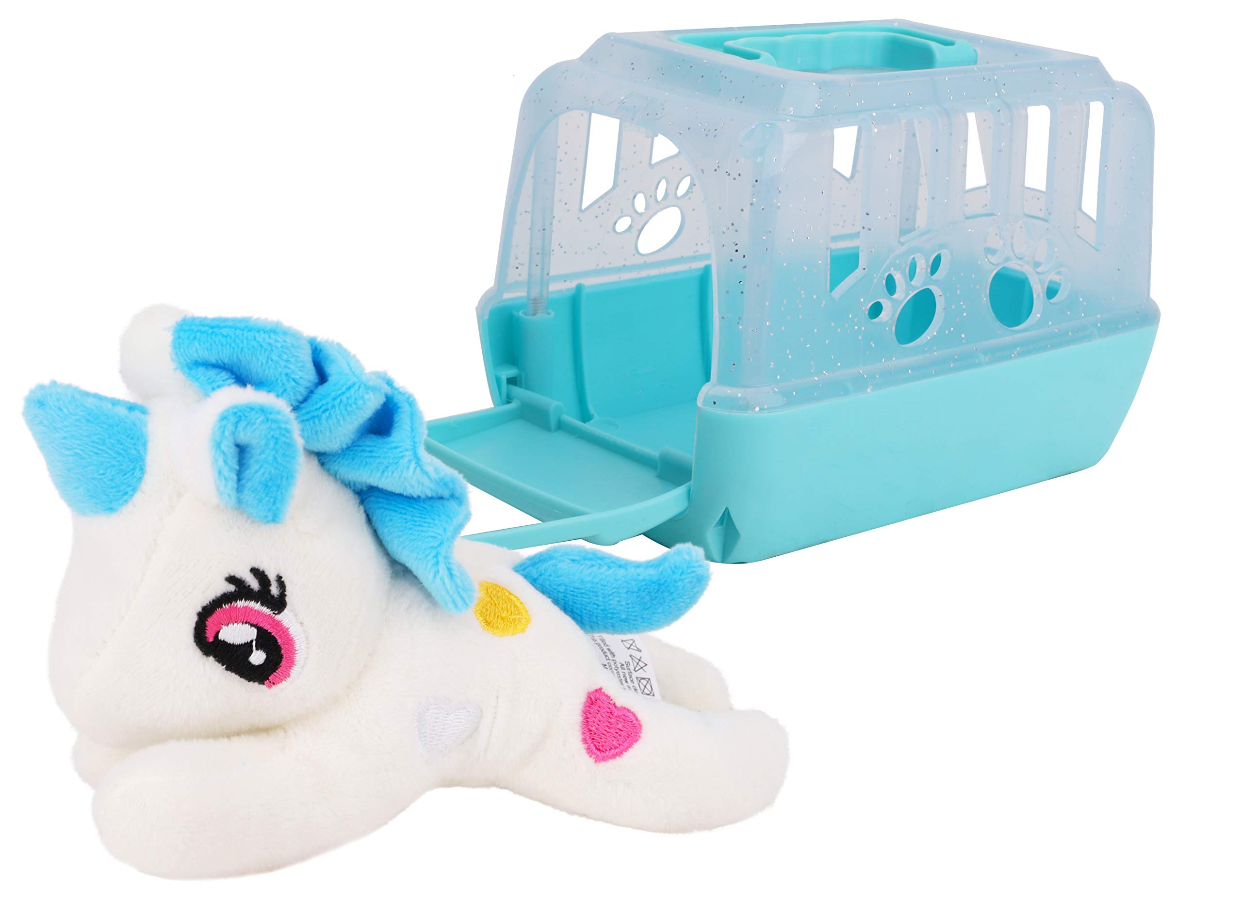 Toyland® 15cm Plush Unicorn In Carrier - Assorted Colours - Blue Pet Carrier - Girls Stuffed Animals