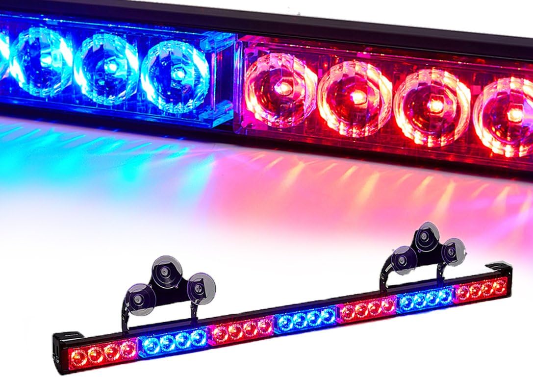 V-SEK 28 LED 31.5" Hazard Emergency Warning Tow Traffic Advisor Flash Strobe Light Bar with Cigar Lighter and Suction Cups (Red/Blue)