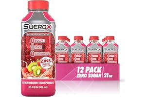 SueroX Zero Sugar Electrolyte Drink for Hydration and Recovery, Unique Blend of Electrolytes & 8 Ions, Zero Calorie Sports Drink, 21.3 Fl Oz, Strawberry-Kiwi Punch, 12 Count