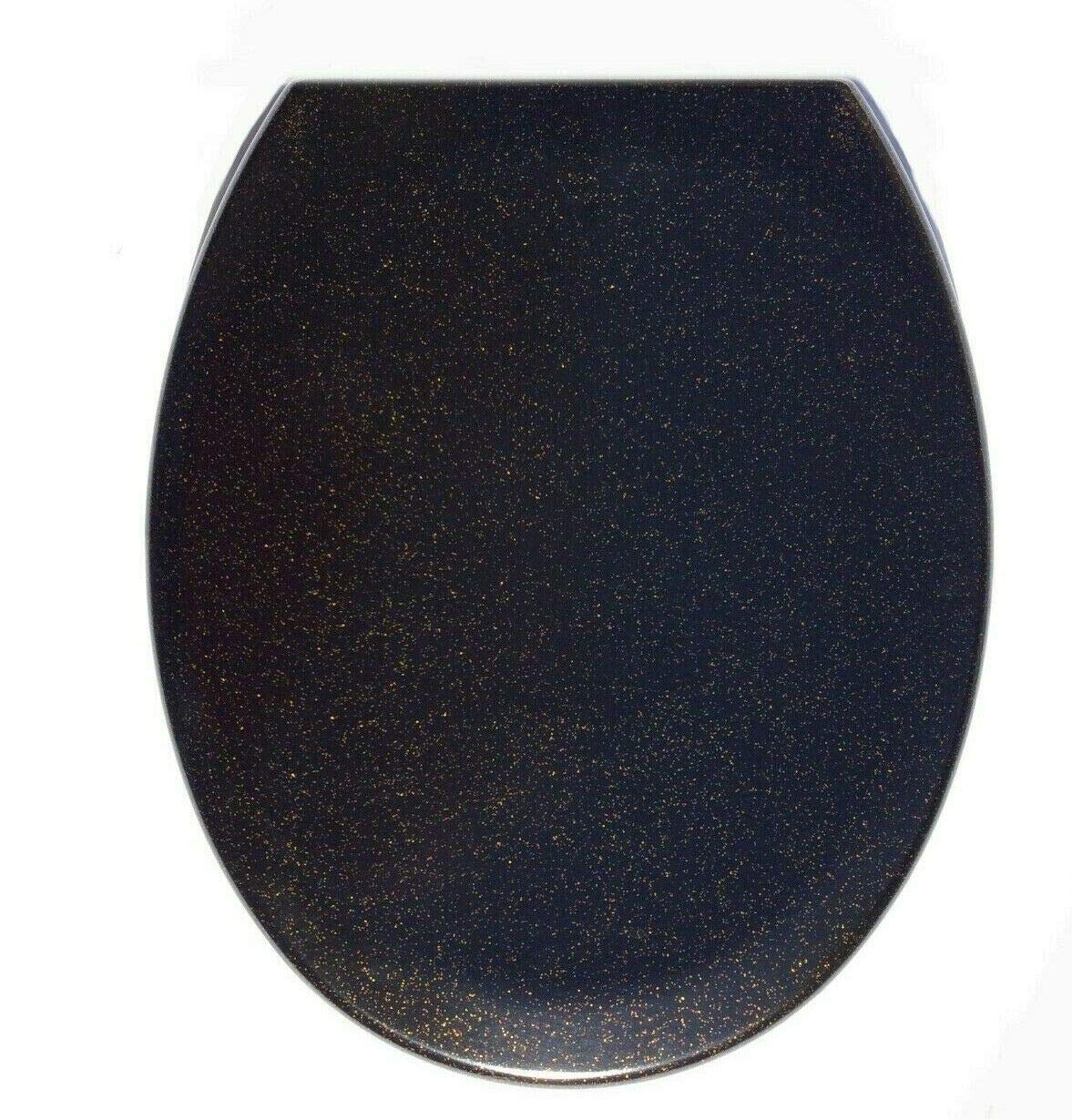 Black Gold Glitter Soft Close Toilet Seat ONE Button Release Top/Bottom Fix