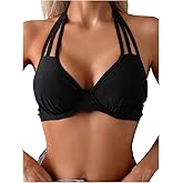 SweatyRocks Women's Cut Out Halter Bikini Top Push Up Underwire Bathing Suit Tops