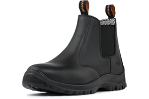 KAM-LITE Work Boots for Men, Slip On Steel Toe Chelsea Safety Boots, Waterproof Slip Resistant Work Shoes, Lightweight Comfortable Breathable Non Slip Safety Toe Shoes