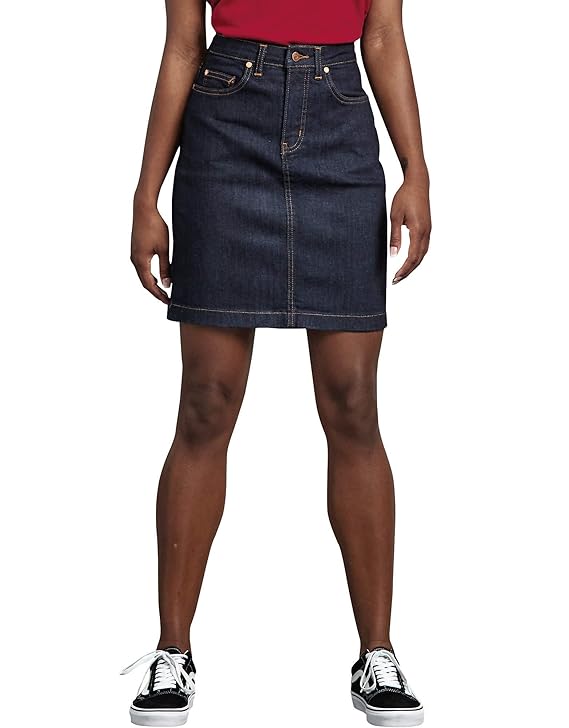 Dickies Women's Perfect Shape Denim Skirt, Rinsed Indigo Blue, 16 best jean skirts