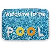 Allijune Pool Doormat, Welcome Mat, 24x16 Inches or 30x17 Inches, Blue, Modern, Non Slip, Water Resistant, Letter Print, Rubb