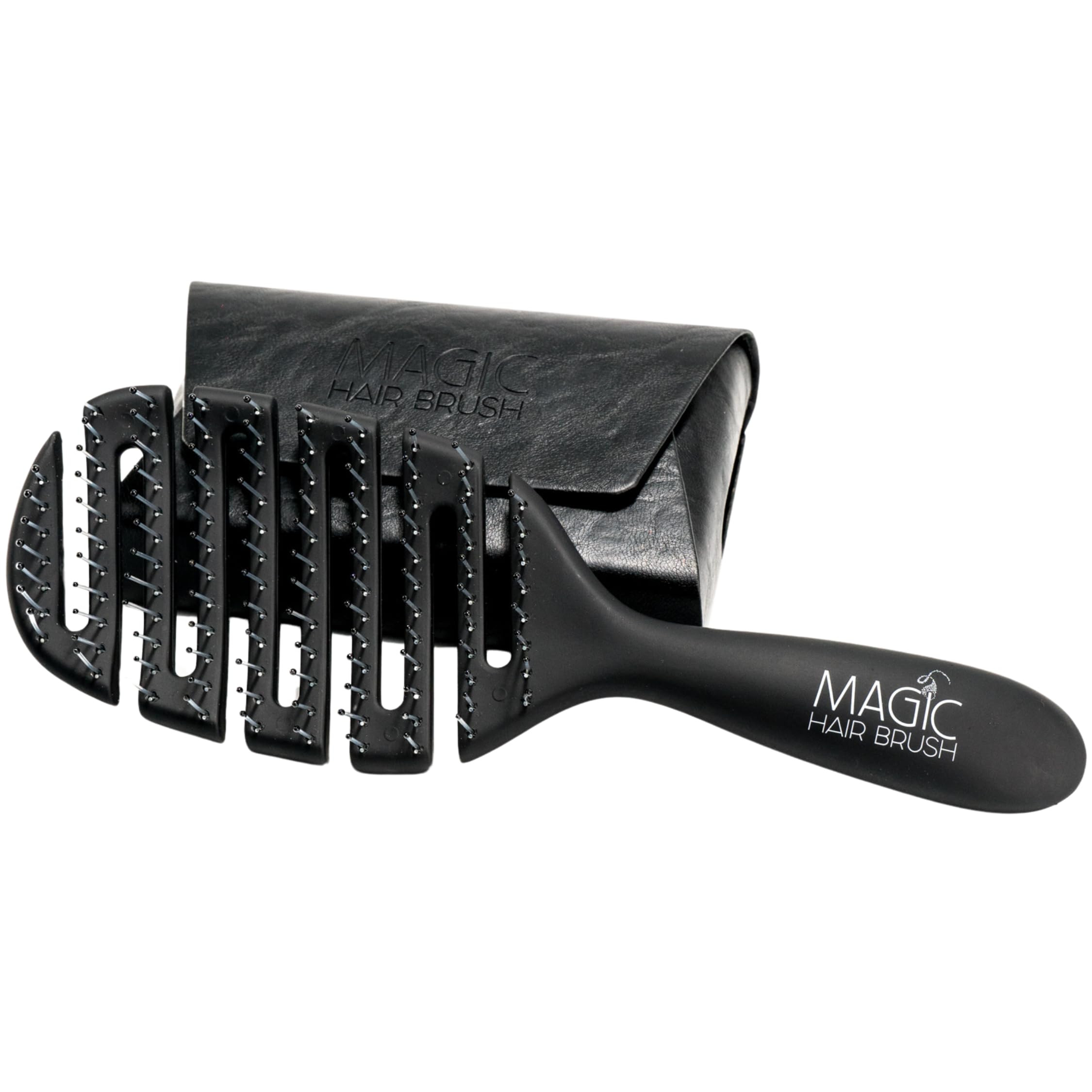 Magic Hair Brush Detangler – Detangle Comb for Women, Girls, Men – Detangling Vented Hairbrush with Flexible Bristles for Dry, Wet, Curly, Thick Hair. Black with Classic Black Wallet