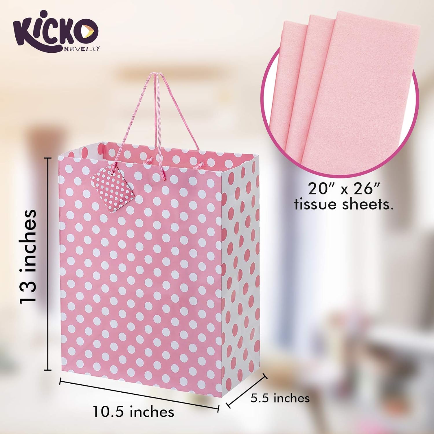 Kicko Large Pink Gift Bags with Tissue Paper - 23 Pieces - 13 Inches - for Party Favors, New Moms, Clothing, Books, Games, Puzzles, Stuffed Animals, Home Accessories, Cards, and More: Health & Personal Care