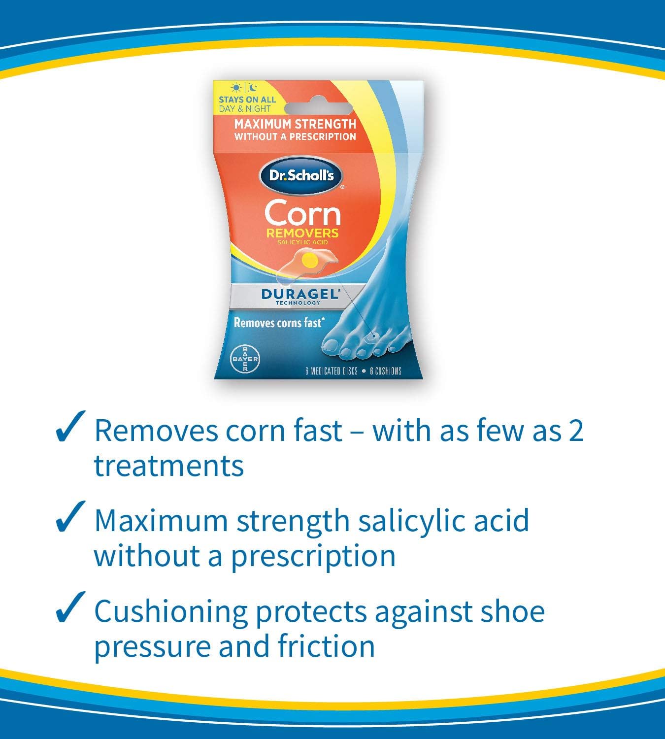 Dr. Scholl's CORN REMOVER with Duragel Technology, 6ct // Removes Corns Fast and Provides Cushioning Protection against Shoe Pressure and Friction for All-Day Pain Relief: Health & Personal Care