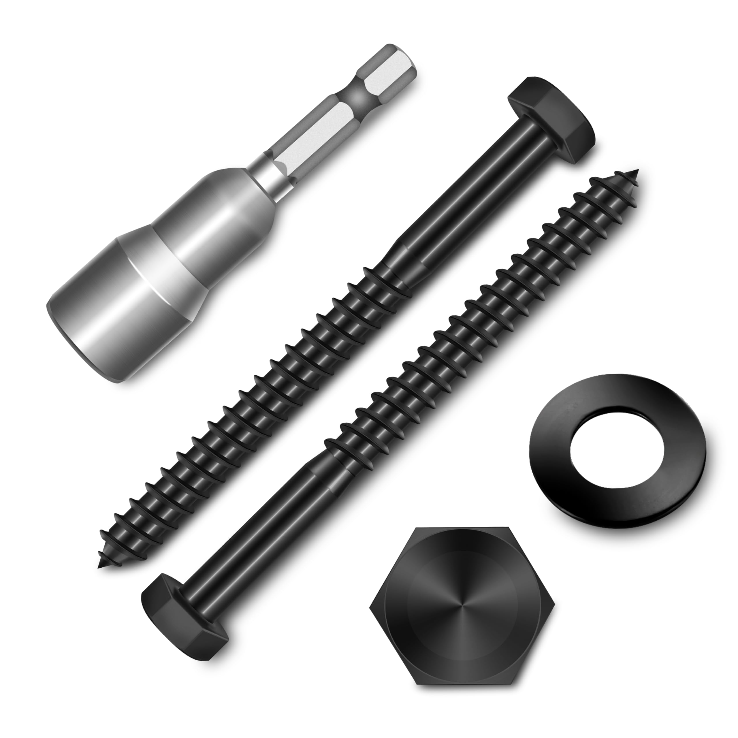Photo 1 of (8-Set) 3/8 x 4 Lag Bolts for Wood, Stainless Steel Heavy Duty Hex Head Lag Screws, Commercial/Industrial Grade 3/8 Bolts, Mounting Screws Bolts Kit, Black Oxided by Marysino