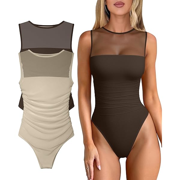 Amazon.com: Milumia Women's Sexy Sheer Mesh Bodysuit Mock Neck