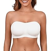 DEANGELMON Strapless Bras for Women Seamless Padded Bandeau Bra Non-Slip Silicone Tube Top Wireless Push Up Convertible Bralettes(White,XXL)