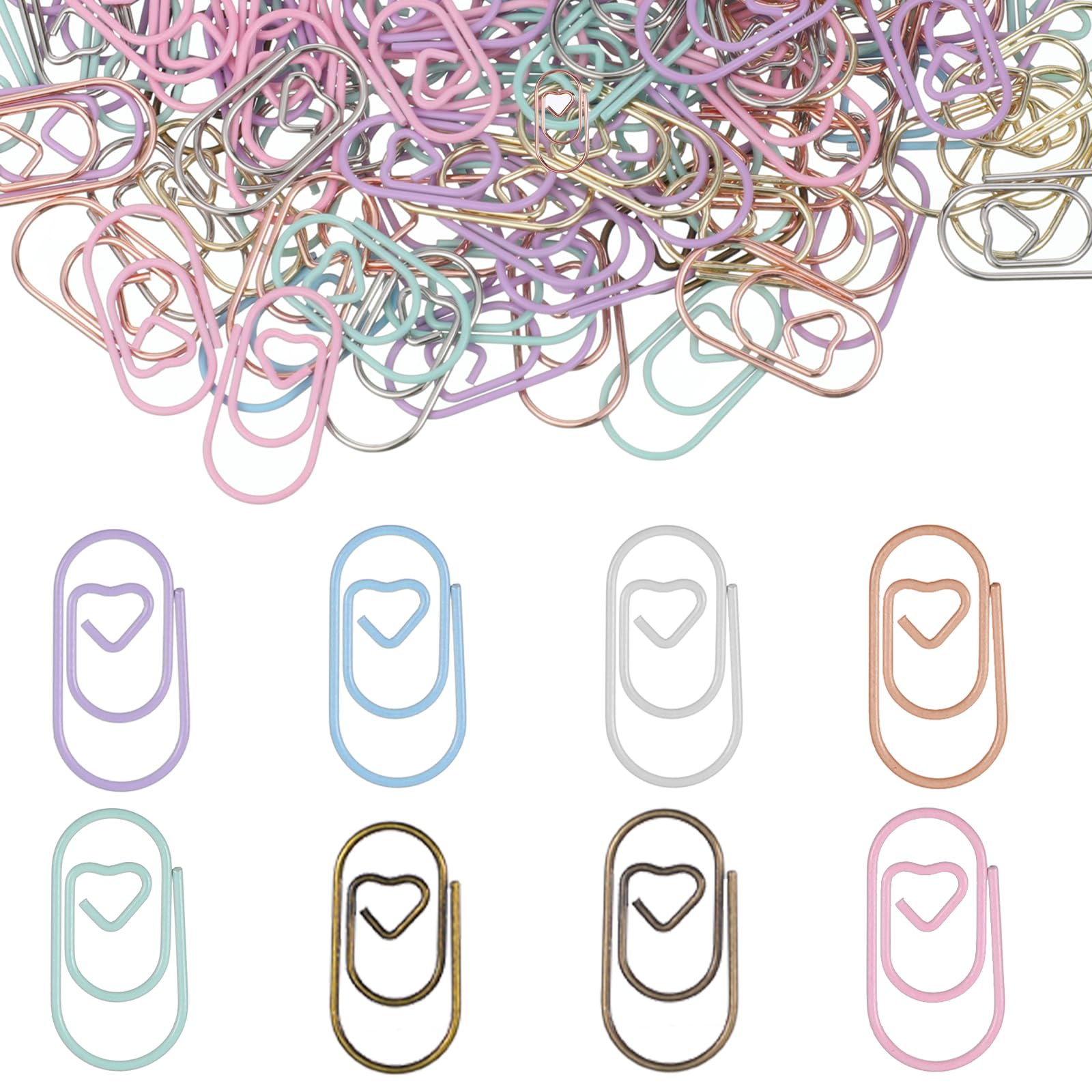 Photo 1 of 200 Pcs Heart Paper Clips 0.78 inch Mini Hearts Paperclips Papers 8 Colors Love Heart Shaped Paper Clips Color Decorative Papers Clip for Office School Home Desk Organizers