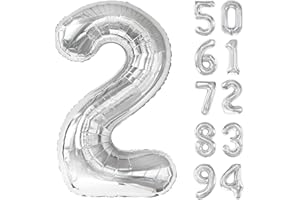 IWERP Silver 2 Balloon, Number Balloons 40 Inch, 2nd Balloon Number Birthday Decorations, Two Second Birthday Party Supplies, Number 2 Balloon