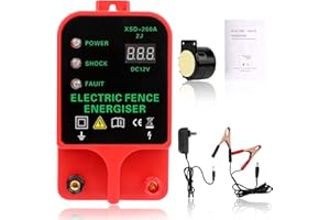 FEIKEER Electric Fence Energizer 2J Output Powerful for Large Animal Cattle Horses, 6 Miles to Contain Livestock & Prevent Predators, Electric Fence Charger Controller Powered by Battery or AC, Alarm Fitting