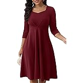 Nmoder Midi Dresses for Women 1950s Retro Vintage Cocktail 3/4 Sleeve Semi-Formal Tea Party Wedding Guest Red Dress XL