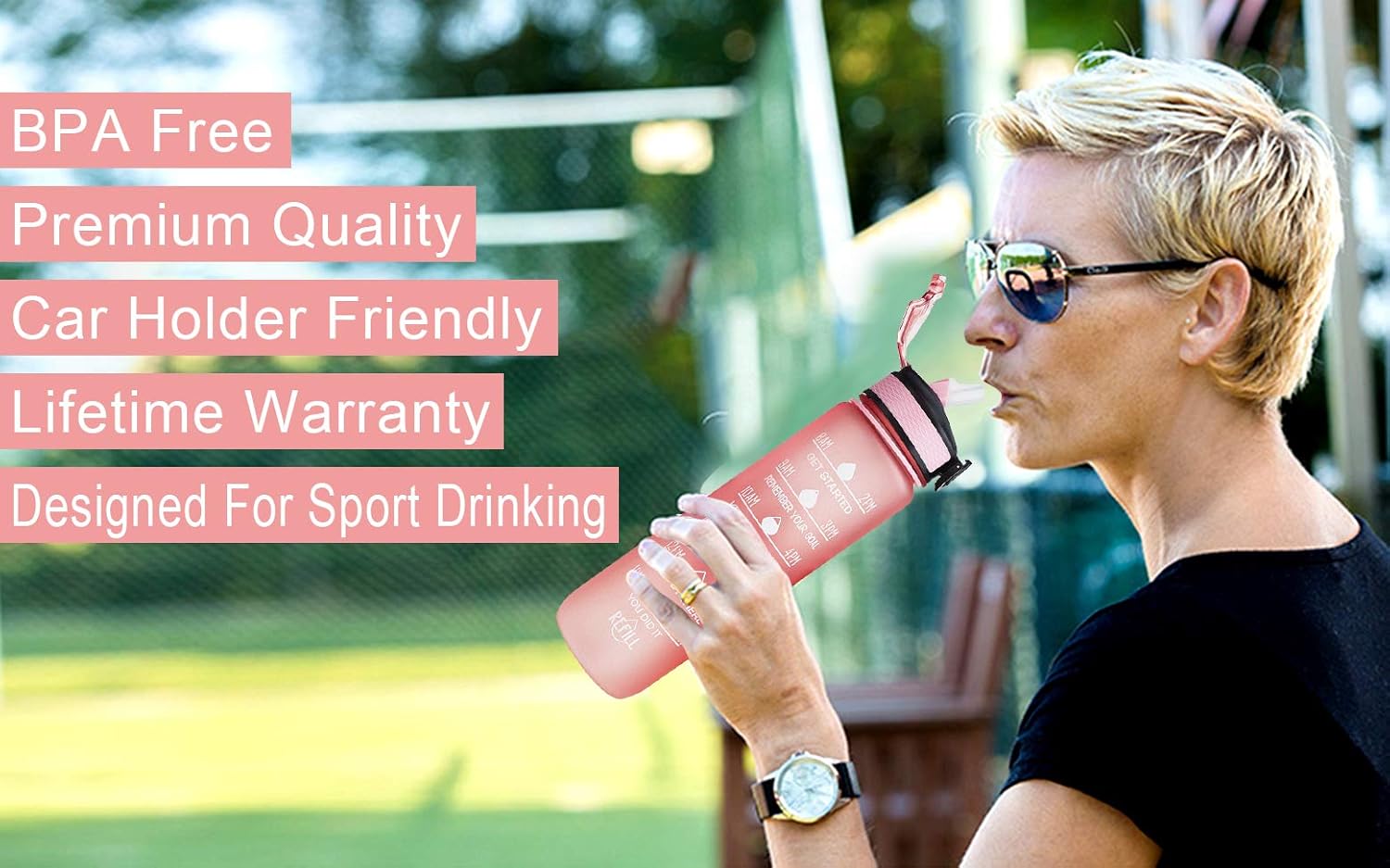 Giotto 32oz Large Leakproof BPA Free Drinking Water Bottle with Time Marker & Straw to Ensure You Drink Enough Water Throughout The Day for Fitness and Outdoor Enthusiasts-Light Pink : Sports & Outdoors