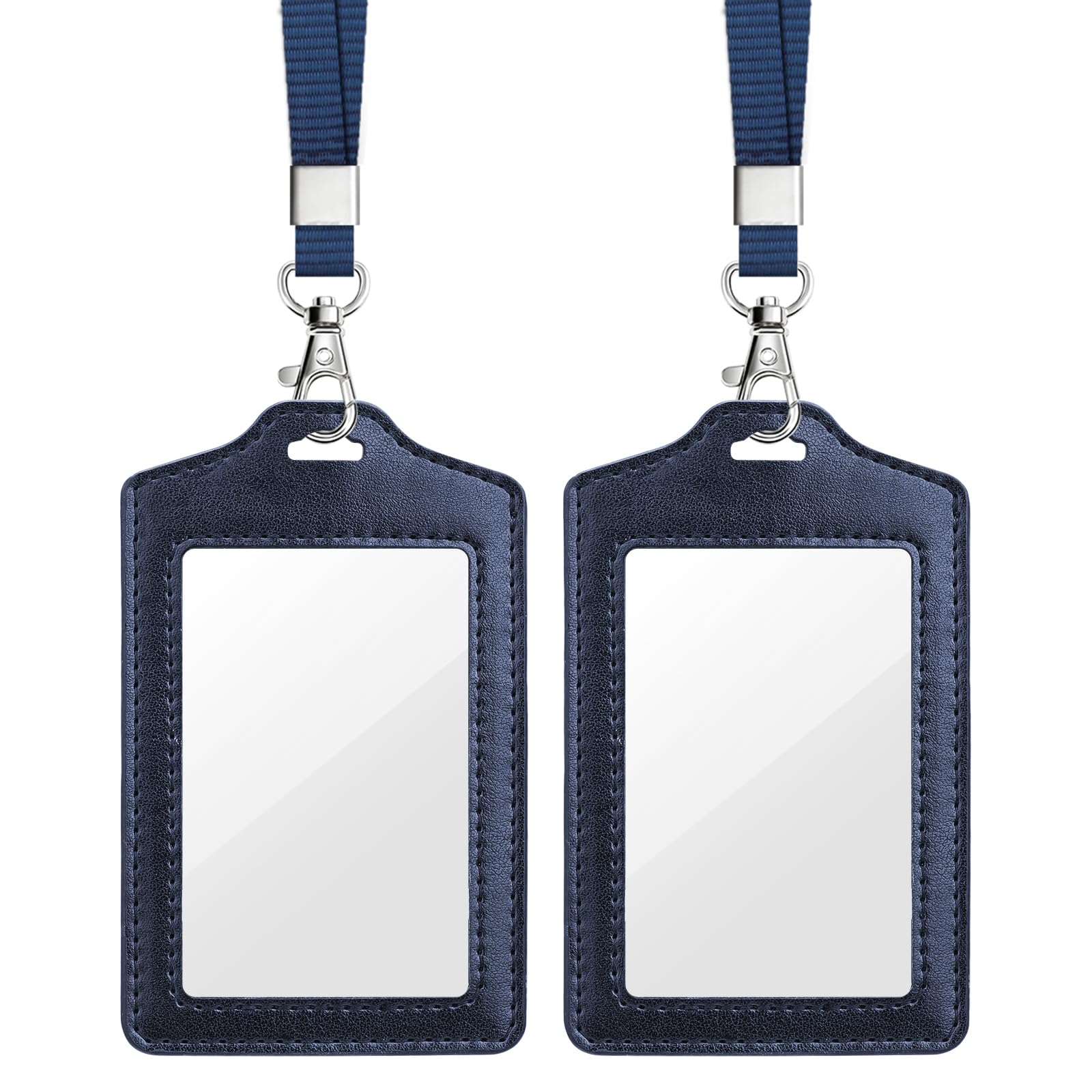 Teskyer 2 Pack Double Sided Clear Badge Holder, ID Card Holders, with Nylon Lanyard, for Work, Business, Oyster Card, Bus, Pass, Blue