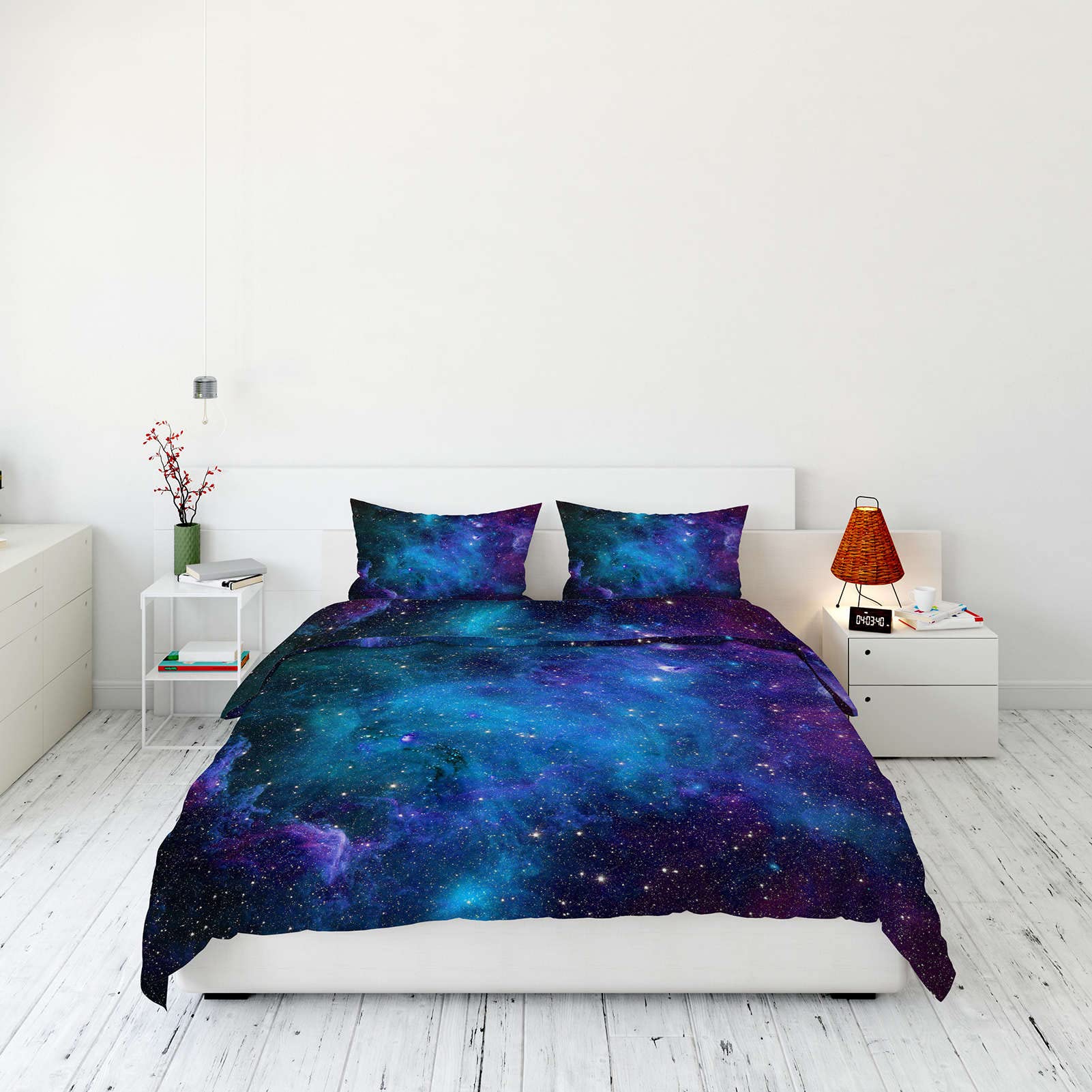 YUANZU Universe Bedding Set King for Kids Boys Girls Space Duvet Cover Set 3 Pieces Galaxy Blue Nebula Starry Printed Soft Microfiber Quilt Cover with Zipper Closure (230 x 220 cm & 2Pillowcase)