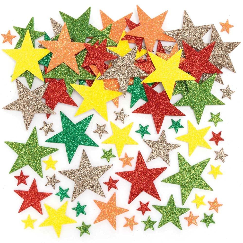 Baker Ross FE605 Autumn Glitter Foam Star Stickers - Pack of 198, Kids Stickers, Ideal for Children's Arts and Crafts Projects, Great for Card Making and Scrapbooking