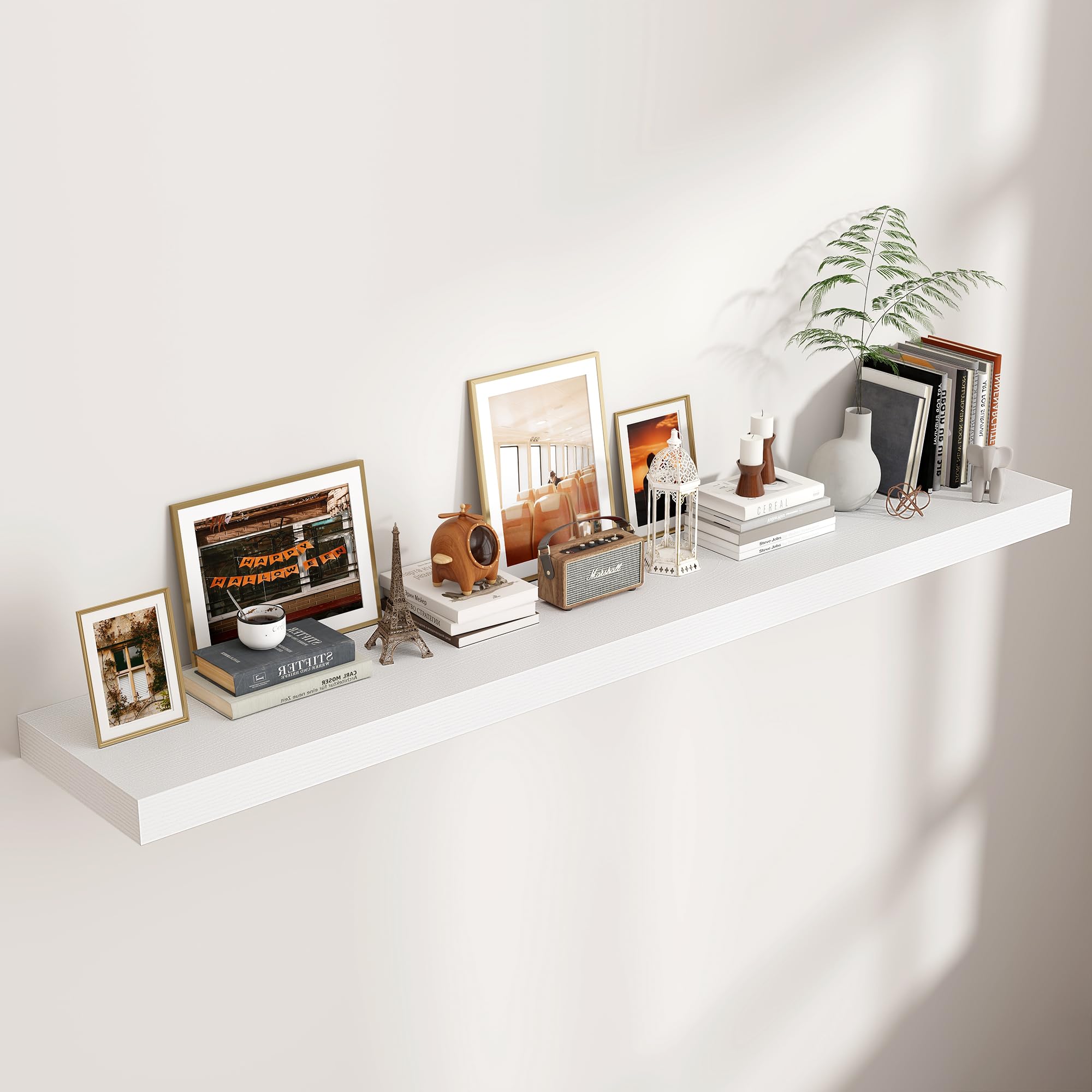Photo 1 of Venusmiles Floating Shelves for Wall, 72 Inch Wide x 12 Inch Deep Floating Shelves, Long Wood Floating Wall Shelf Shelves for Living Room Bathroom Bedroom Kitchen Home - (White, 72" W x 12" D x 2" H)