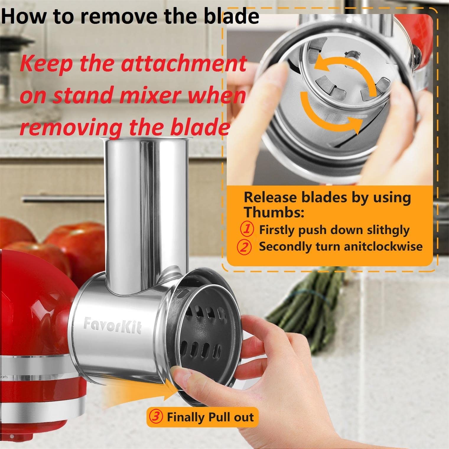 Slicer Shredder Attachment for KitchenAid Mixers, Stainless Steel Cheese Grater Salad Maker Accessories with 3 Cutting Blades,Dishwasher Safe!
