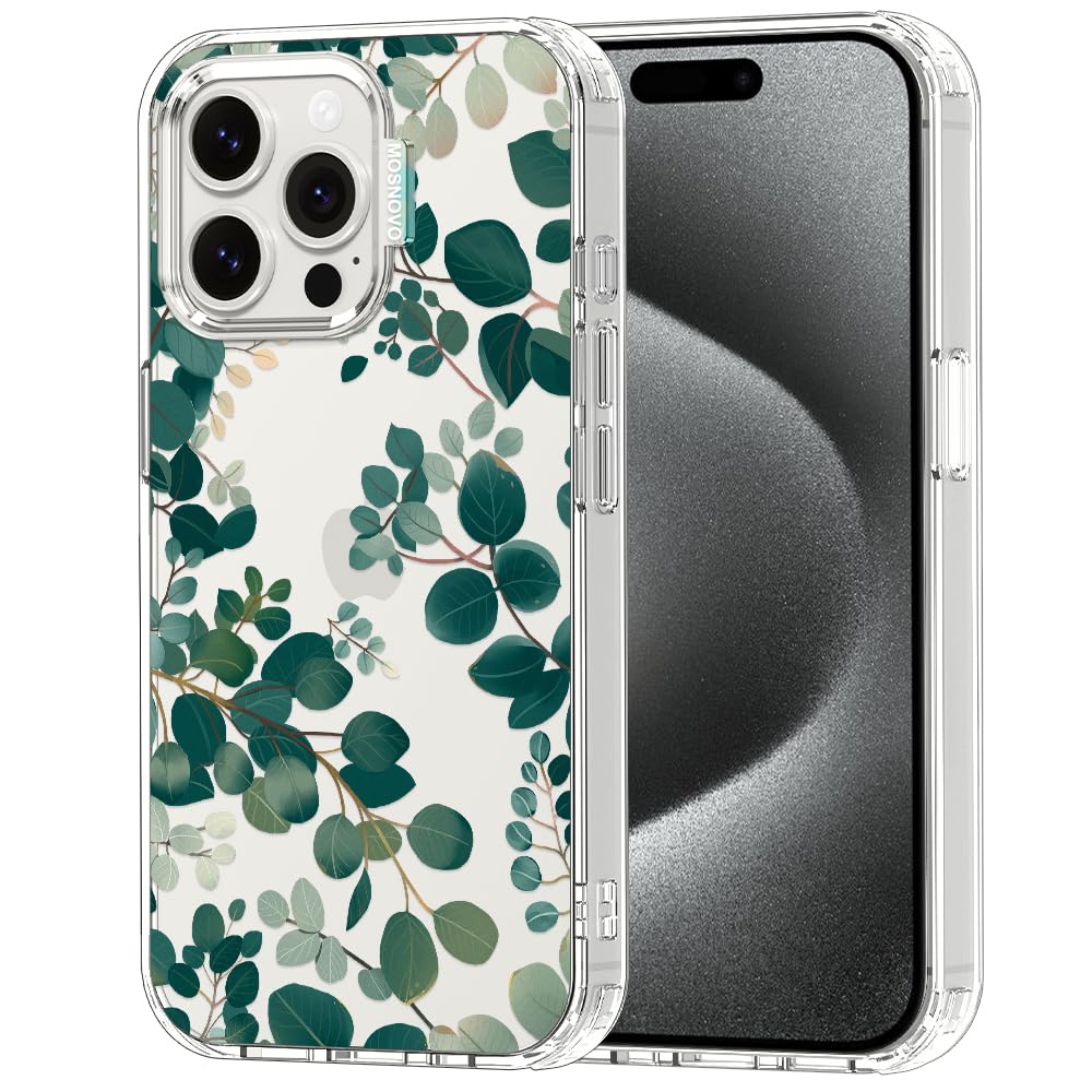 MOSNOVO Case for iPhone 15 Pro Max, [Buffertech 6.6ft Military-Grade Drop Protection] [Anti Peel Off Tech] Clear TPU Bumper Phone Case Cover Design - Eucalyptus — image 1