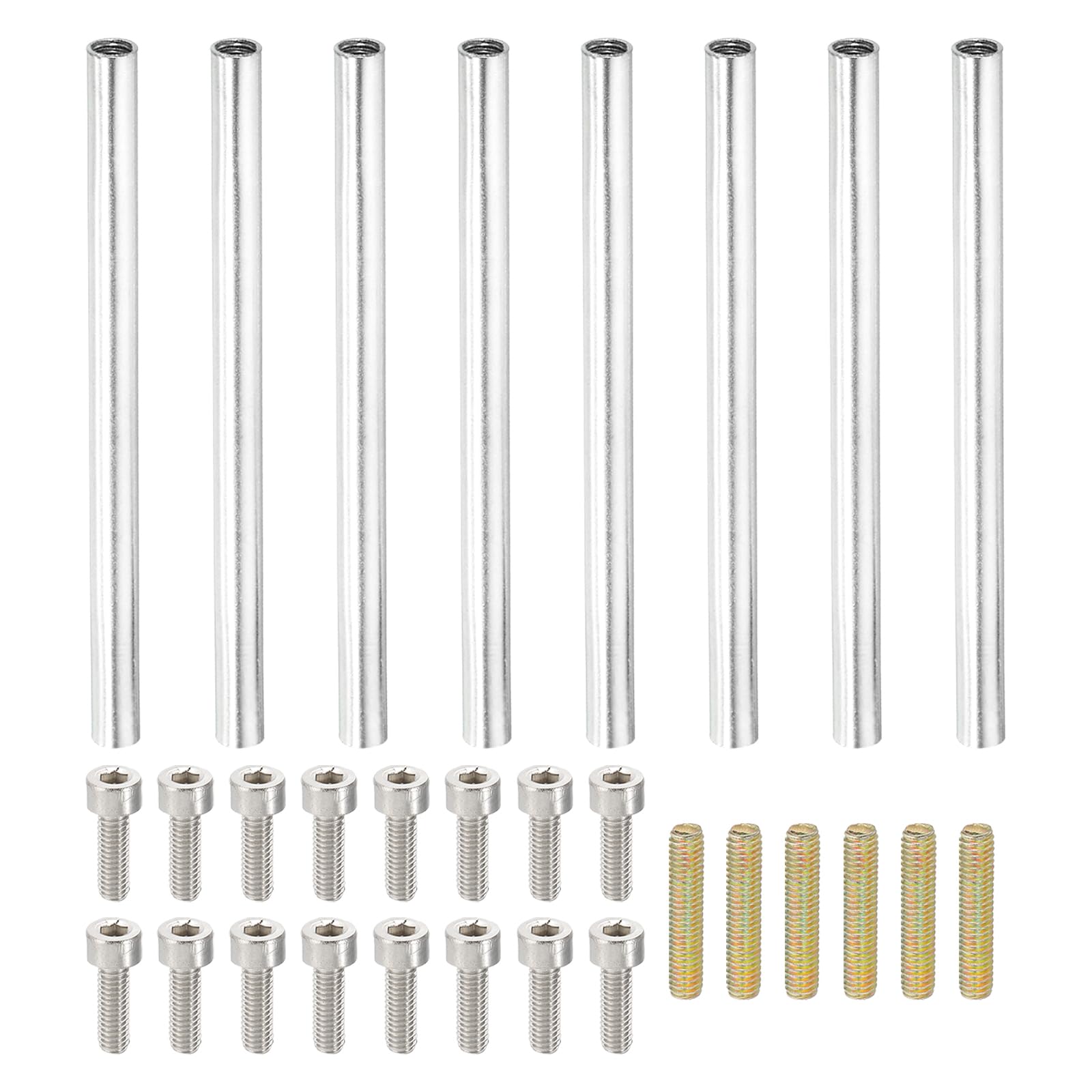 PATIKIL 70mm (2.8") Round Coupling Nuts Kit, M4 Threaded Connector Bar Hardware with Fully Thread Rods Socket Screws for Lamp Model Furniture DIY Repair Part