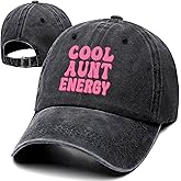 Cool Aunt Energy Funny Retro Washed Cotton Baseball Cap, Adjustable Lightweight and Breathable Unisex Outdoor Sun Hat, Birthday for Aunt Women Mom Grandma Friend Bestie Coworker Black