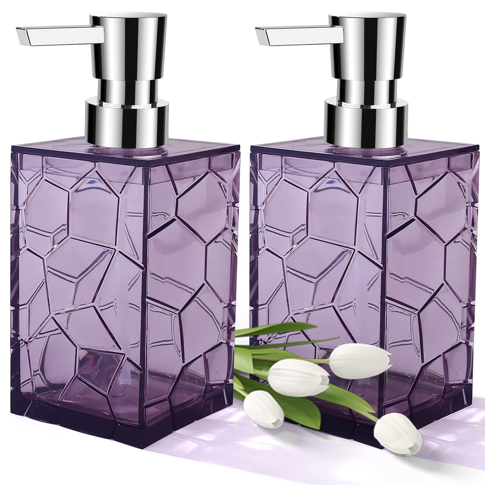 Photo 1 of 2 Pack Clear Lavender Purple Rust Proof Soap Dispenser, Acrylic Plastic Hand Soap Lotion Dispenser with Pump for Bathroom&Kitchen
