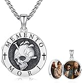 YEESIA Skull Locket with Picture Custom 925 Sterling Silver Momento Mori Pendant Picture Photo Locket Skull Jewelry for Men Women
