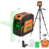 JORGENSEN Laser Level with Tripod &amp; 2 Plumb Dots, 100 FT Cross Line Laser | Self Leveling, Point Laser Leveler Tool, Wide Angle, Green Laser Level, for Picture Hanging, Indoor Project, Construction