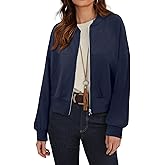 CRAZY GRID Womens Fashion Full Zip Up Jacket Comfy Long Sleeve Cropped Gym Top Solid Color Outfits with Pockets