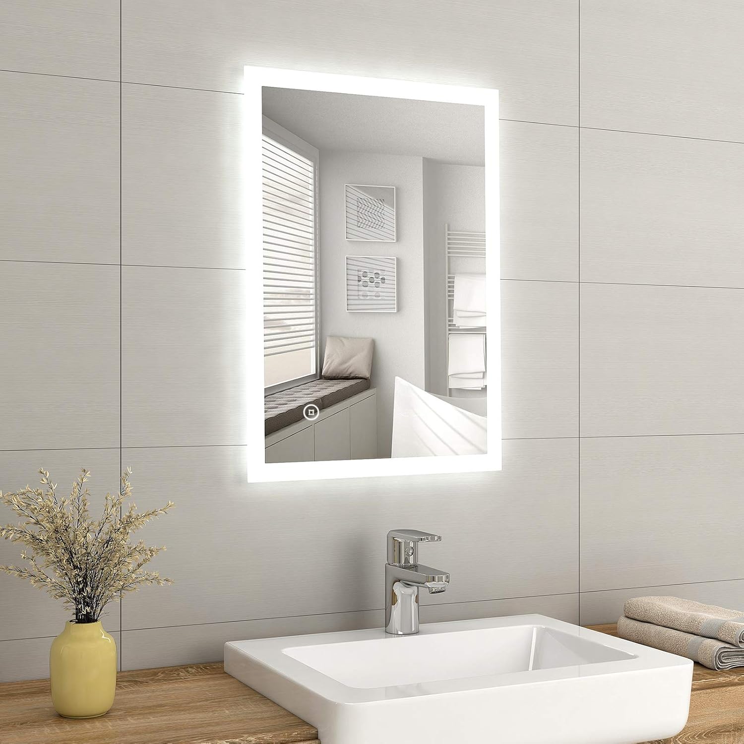 EMKE 700 x 500mm Illuminated LED Bathroom Mirror LED Mirrors Light with Touch Control Switch