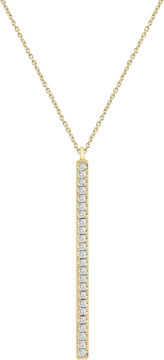 Round Cut Natural White Diamond Vertical Bar Pendant
